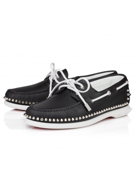 Fake Christian Louboutin Gerockel Boat Shoes Calf Leather Black Outlet Online, Replica CL Shoes