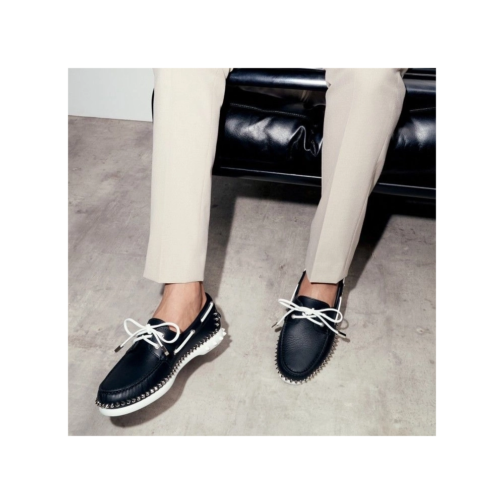 Fake Christian Louboutin Gerockel Boat Shoes Calf Leather Black Outlet Online, Replica CL Shoes