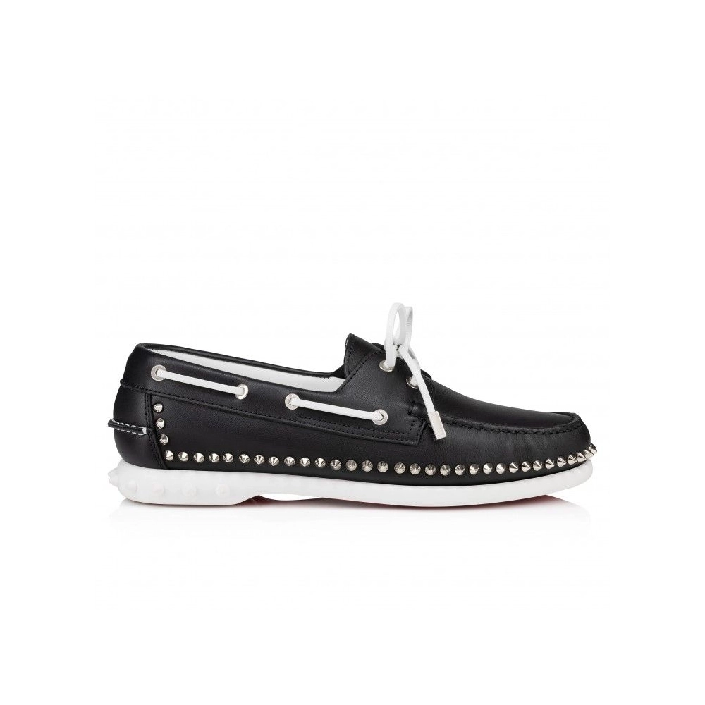 Fake Christian Louboutin Gerockel Boat Shoes Calf Leather Black Outlet Online, Replica CL Shoes