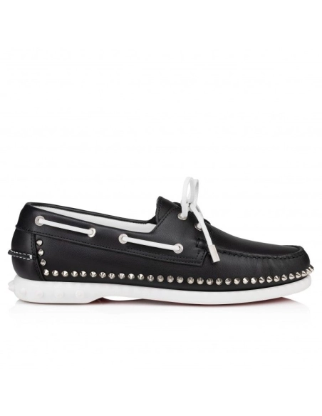 Fake Christian Louboutin Gerockel Boat Shoes Calf Leather Black Outlet Online, Replica CL Shoes