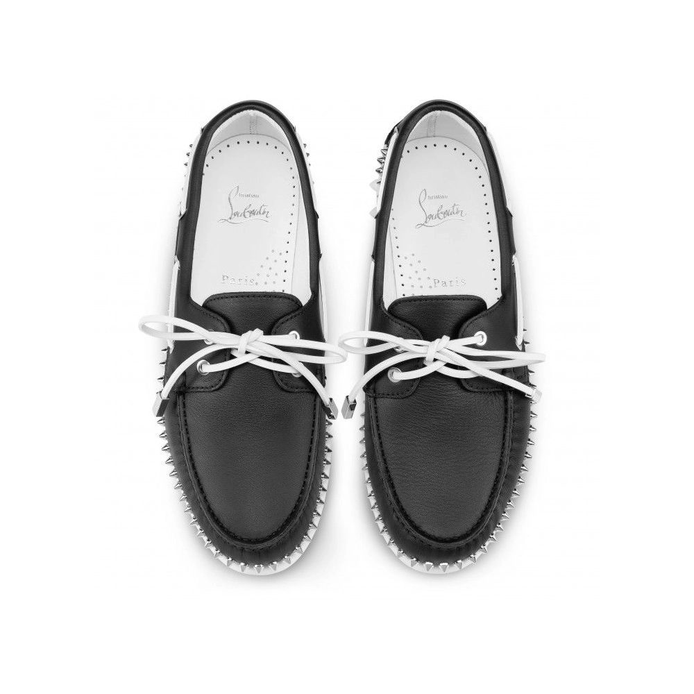 Fake Christian Louboutin Gerockel Boat Shoes Calf Leather Black Outlet Online, Replica CL Shoes