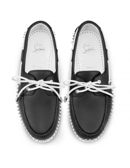 Fake Christian Louboutin Gerockel Boat Shoes Calf Leather Black Outlet Online, Replica CL Shoes