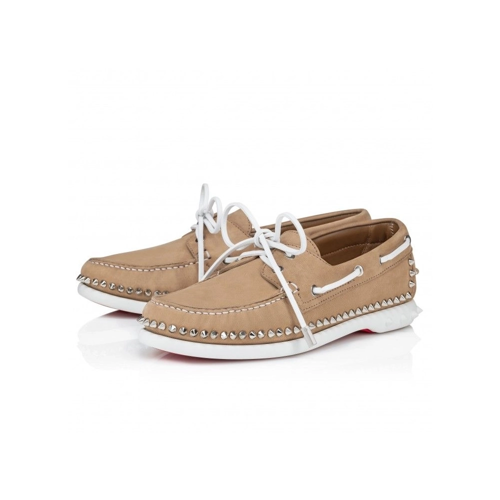 Knockoff Christian Louboutin Gerockel Boat Shoes Nubuck Calf Leather Lionne, Fake Christian Louboutin Shoes