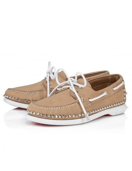 Knockoff Christian Louboutin Gerockel Boat Shoes Nubuck Calf Leather Lionne, Fake Christian Louboutin Shoes
