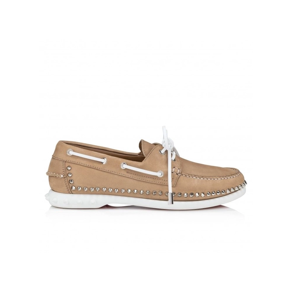 Knockoff Christian Louboutin Gerockel Boat Shoes Nubuck Calf Leather Lionne, Fake Christian Louboutin Shoes