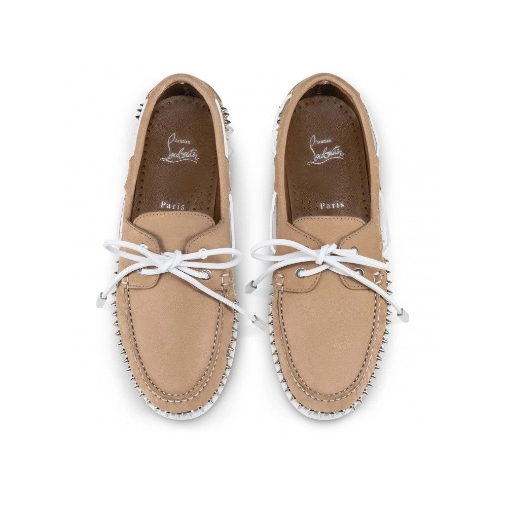 Knockoff Christian Louboutin Gerockel Boat Shoes Nubuck Calf Leather Lionne, Fake Christian Louboutin Shoes