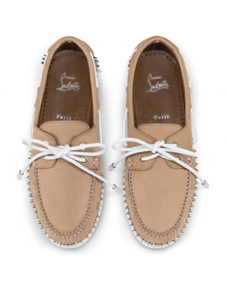 Knockoff Christian Louboutin Gerockel Boat Shoes Nubuck Calf Leather Lionne, Fake Christian Louboutin Shoes