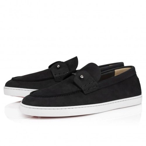 Discount Christian Louboutin Chambeliboat Boat Shoes Reversed Nubuck Leather Black Sale Online, Cheap CL Shoes