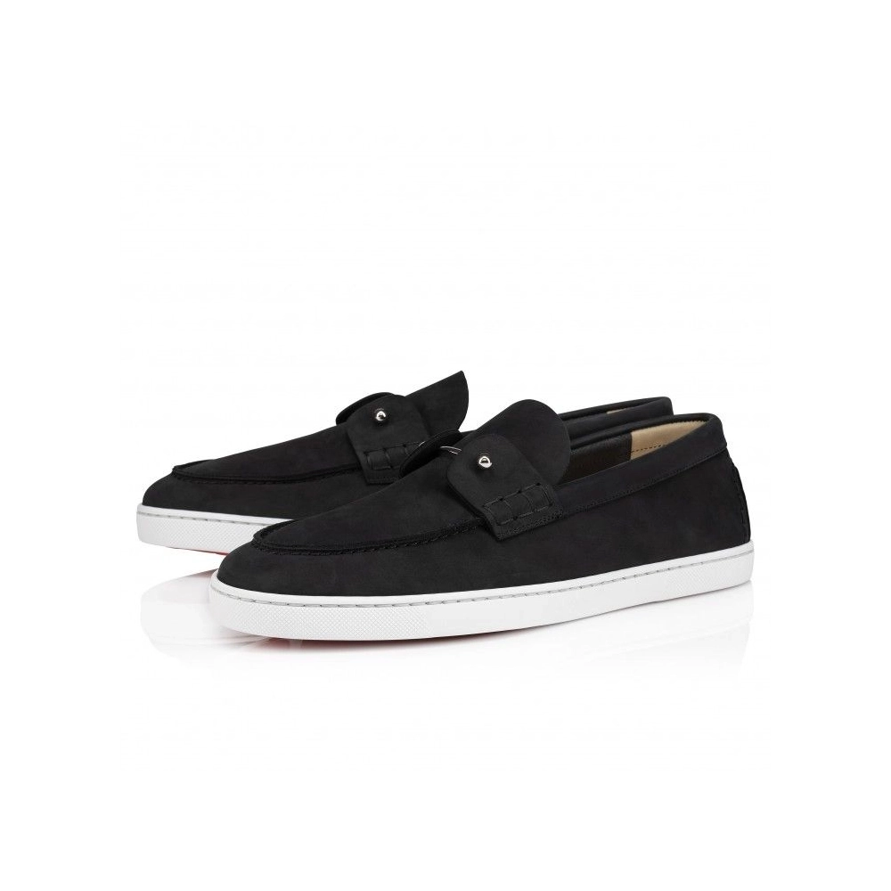 Discount Christian Louboutin Chambeliboat Boat Shoes Reversed Nubuck Leather Black Sale Online, Cheap CL Shoes