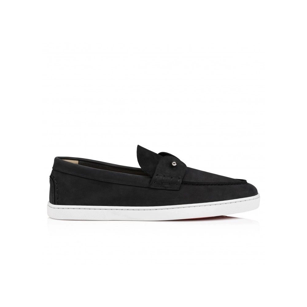 Discount Christian Louboutin Chambeliboat Boat Shoes Reversed Nubuck Leather Black Sale Online, Cheap CL Shoes
