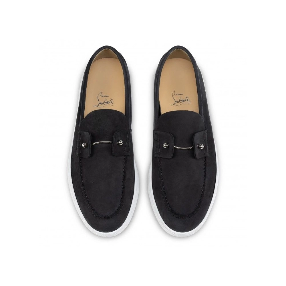 Discount Christian Louboutin Chambeliboat Boat Shoes Reversed Nubuck Leather Black Sale Online, Cheap CL Shoes