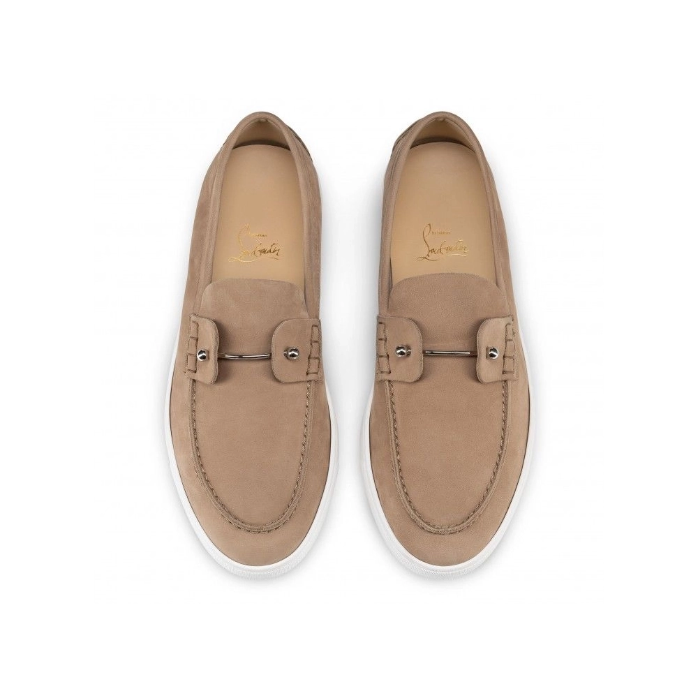 Knockoff Christian Louboutin Chambeliboat Boat Shoes Reversed Nubuck Leather Lionne, Fake Christian Louboutin Shoes