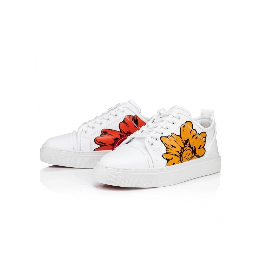 Knockoff Christian Louboutin Adolon Junior Sneakers Calf Leather Shun Sudo Flower Print White, Replica CL Shoes