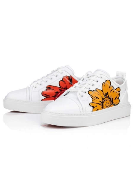 Knockoff Christian Louboutin Adolon Junior Sneakers Calf Leather Shun Sudo Flower Print White, Replica CL Shoes