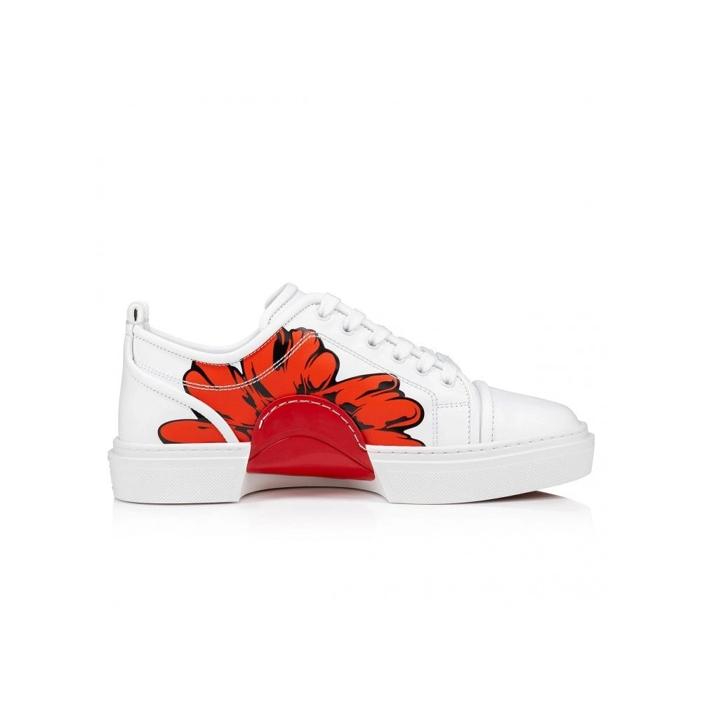 Knockoff Christian Louboutin Adolon Junior Sneakers Calf Leather Shun Sudo Flower Print White, Replica CL Shoes