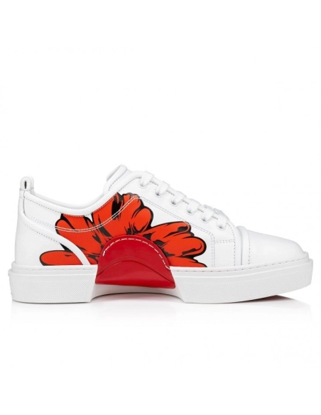 Knockoff Christian Louboutin Adolon Junior Sneakers Calf Leather Shun Sudo Flower Print White, Replica CL Shoes