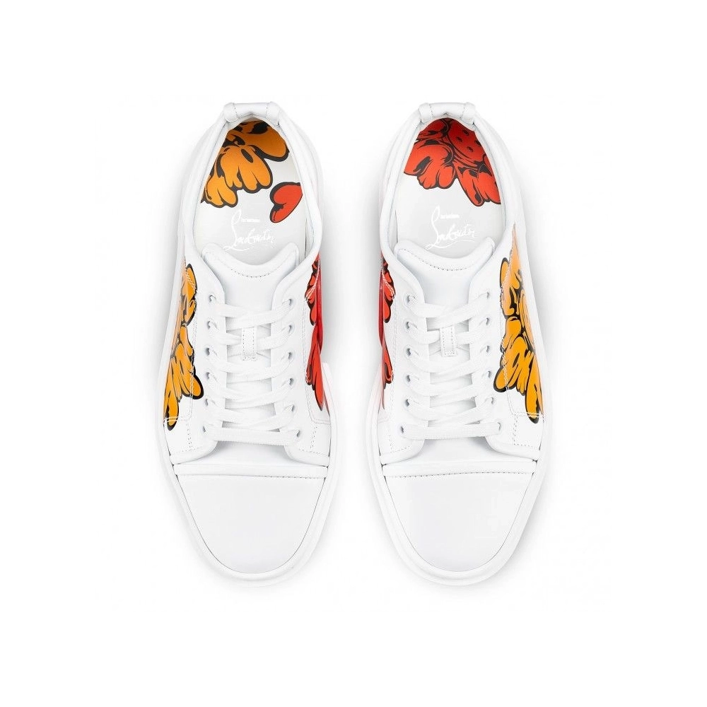 Knockoff Christian Louboutin Adolon Junior Sneakers Calf Leather Shun Sudo Flower Print White, Replica CL Shoes