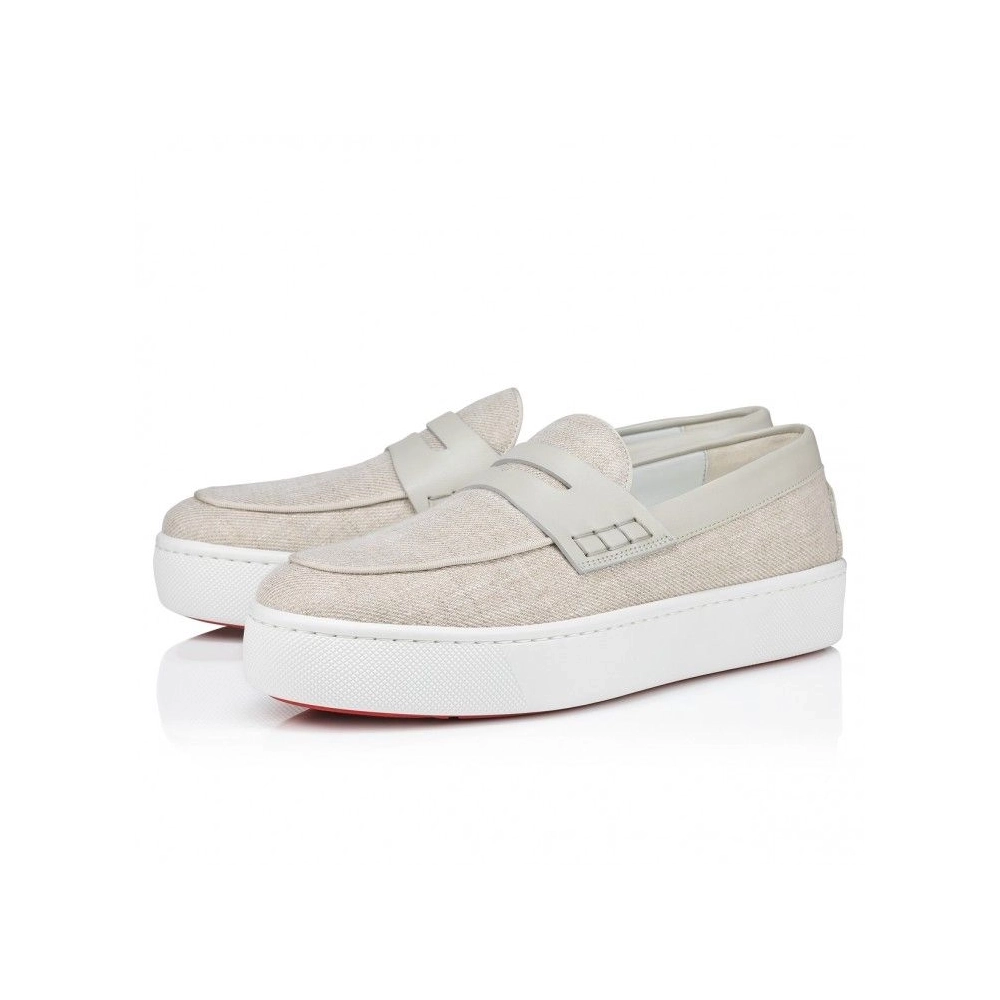Cheap Christian Louboutin Paqueboat Boat Shoes Linen Country And Calf Leather Albatre, Discount Christian Louboutin Shoes for Sa
