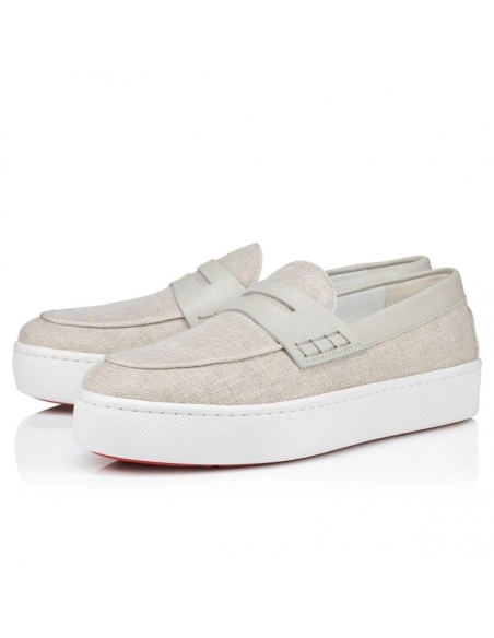 Cheap Christian Louboutin Paqueboat Boat Shoes Linen Country And Calf Leather Albatre, Discount Christian Louboutin Shoes for Sa