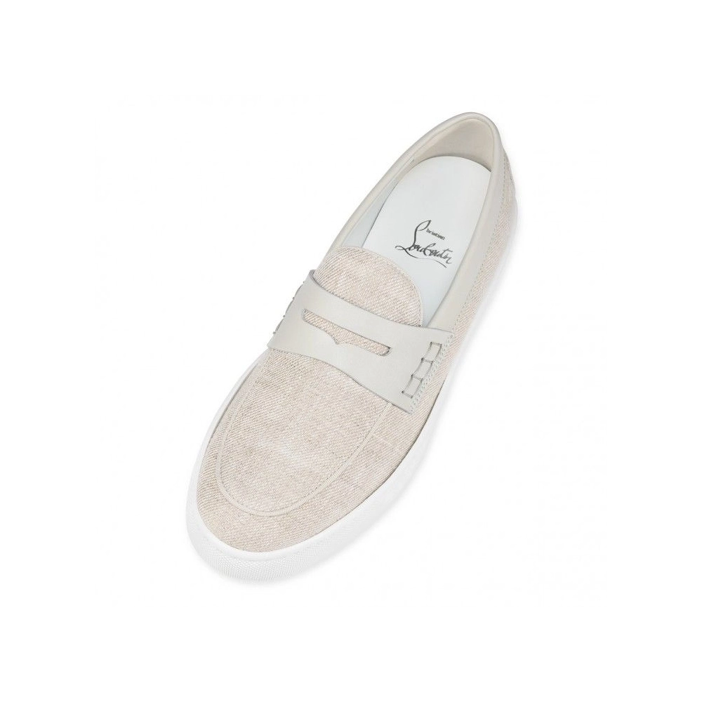 Cheap Christian Louboutin Paqueboat Boat Shoes Linen Country And Calf Leather Albatre, Discount Christian Louboutin Shoes for Sa
