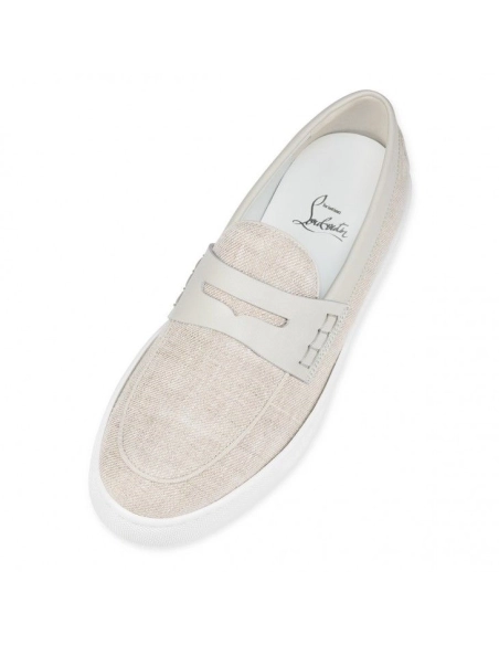 Cheap Christian Louboutin Paqueboat Boat Shoes Linen Country And Calf Leather Albatre, Discount Christian Louboutin Shoes for Sa