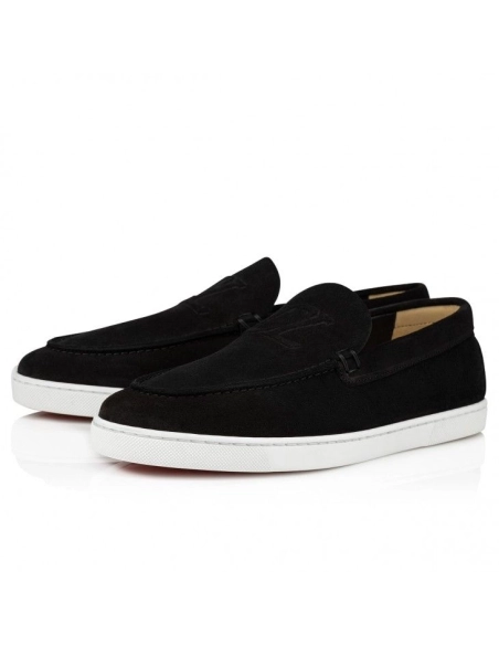 Replica Christian Louboutin Varsiboat Boat Shoes Leather Black, Knockoff Christian Louboutin Shoes