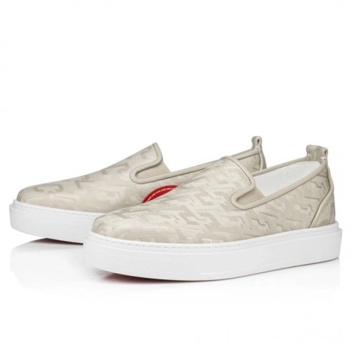 Knockoff Christian Louboutin Adolon Boat Sneakers Nylon Albatre, Fake Christian Louboutin Shoes