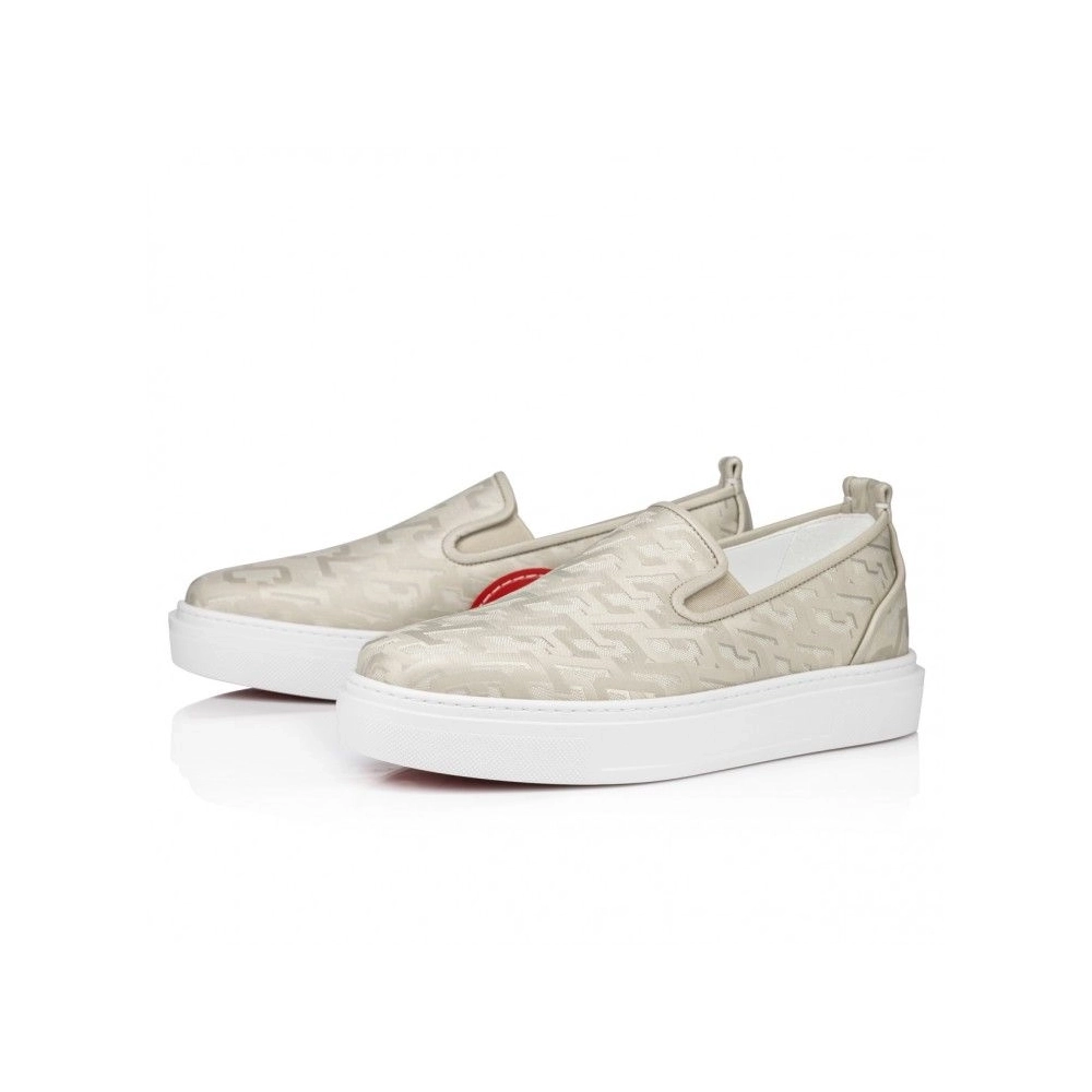 Knockoff Christian Louboutin Adolon Boat Sneakers Nylon Albatre, Fake Christian Louboutin Shoes