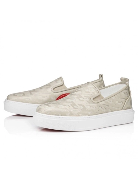 Knockoff Christian Louboutin Adolon Boat Sneakers Nylon Albatre, Fake Christian Louboutin Shoes