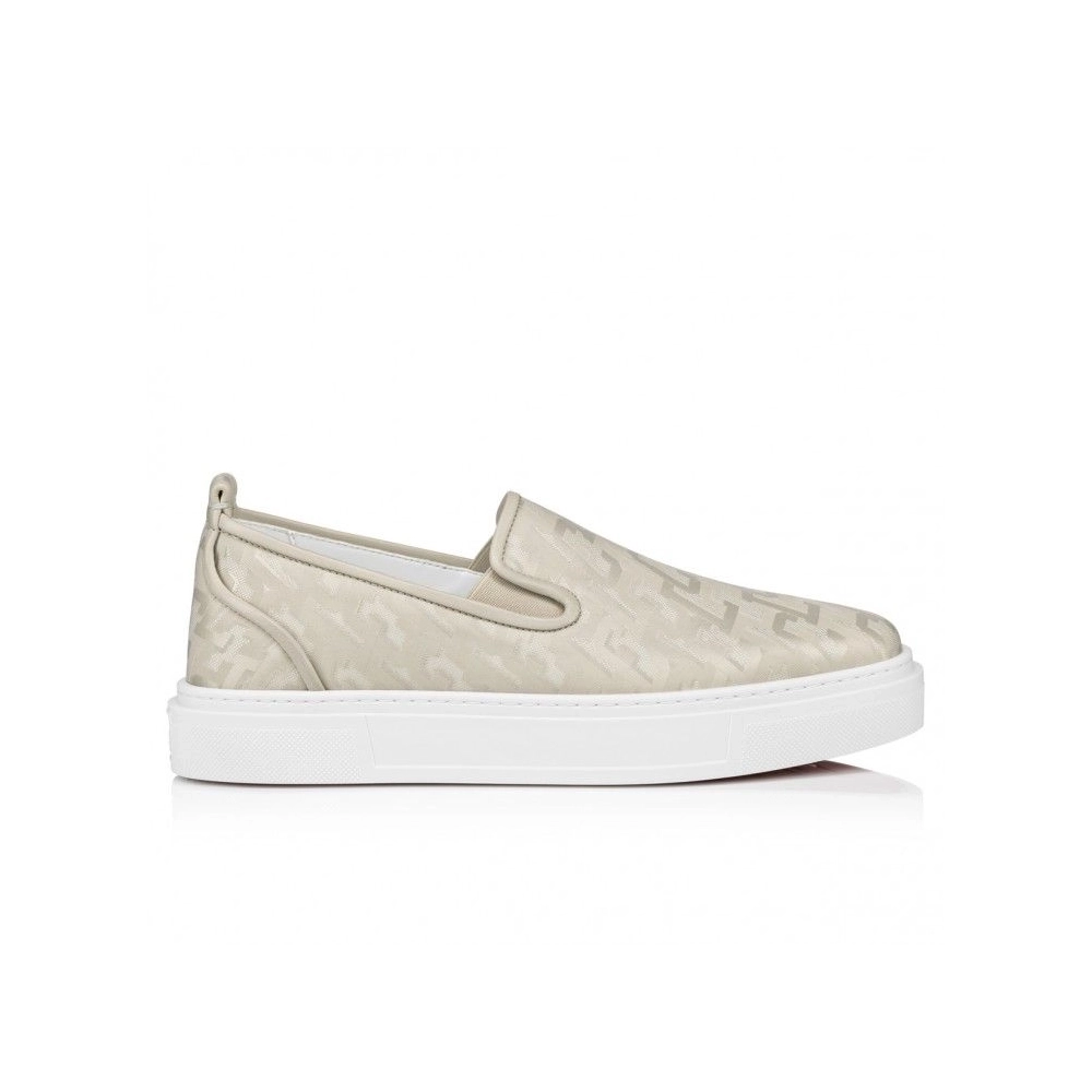 Knockoff Christian Louboutin Adolon Boat Sneakers Nylon Albatre, Fake Christian Louboutin Shoes