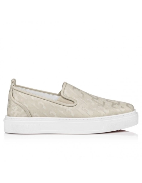 Knockoff Christian Louboutin Adolon Boat Sneakers Nylon Albatre, Fake Christian Louboutin Shoes