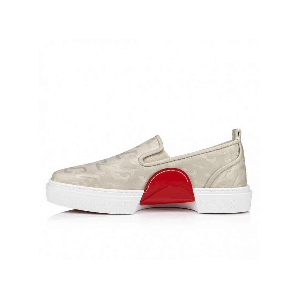 Knockoff Christian Louboutin Adolon Boat Sneakers Nylon Albatre, Fake Christian Louboutin Shoes