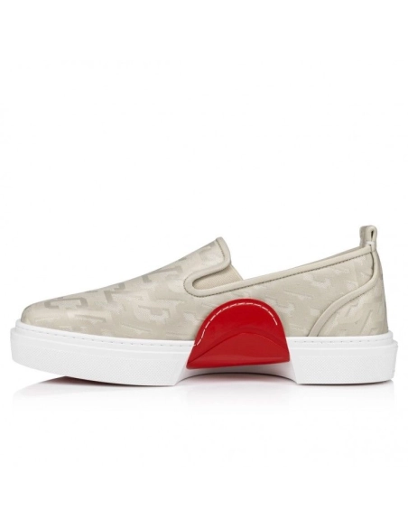 Knockoff Christian Louboutin Adolon Boat Sneakers Nylon Albatre, Fake Christian Louboutin Shoes