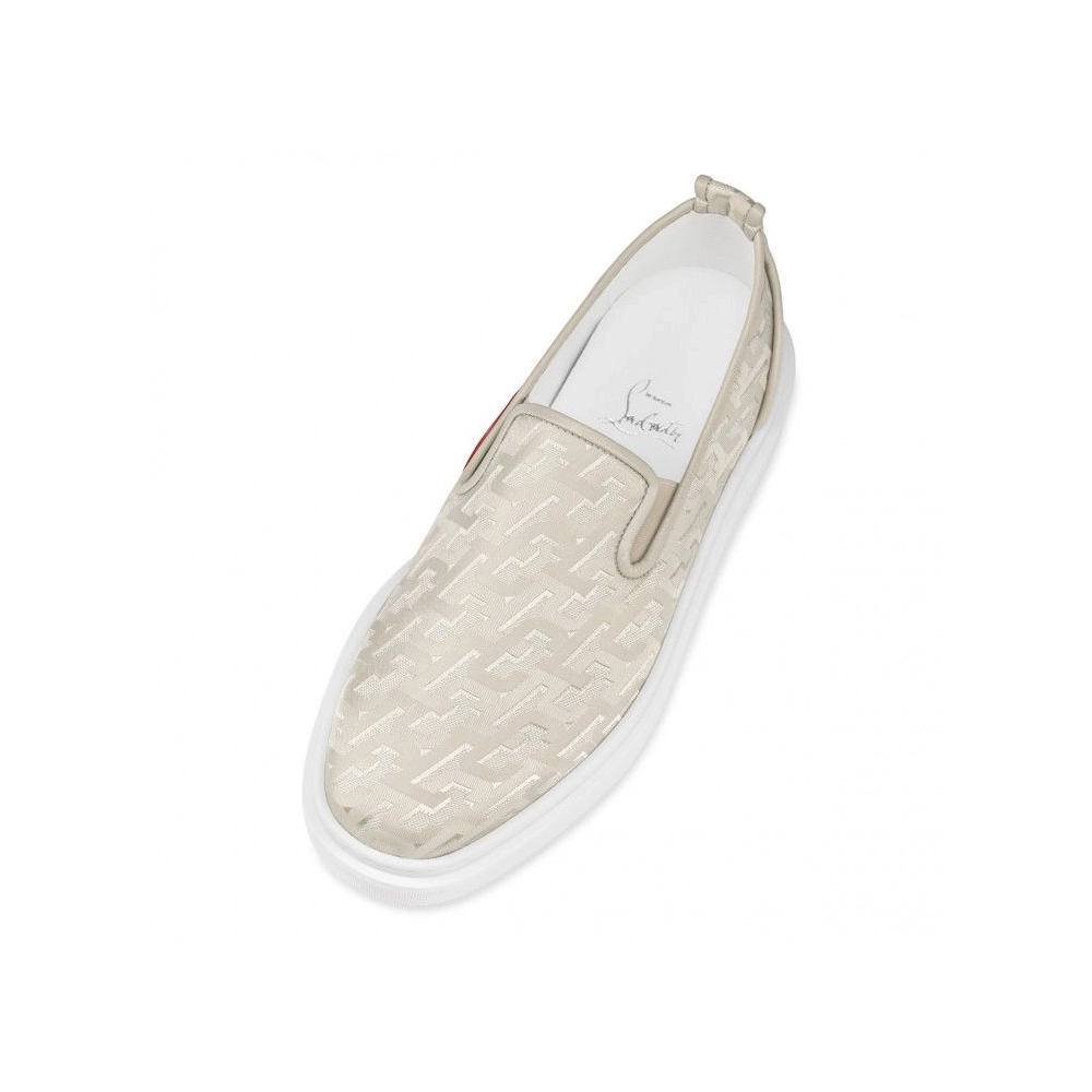 Knockoff Christian Louboutin Adolon Boat Sneakers Nylon Albatre, Fake Christian Louboutin Shoes