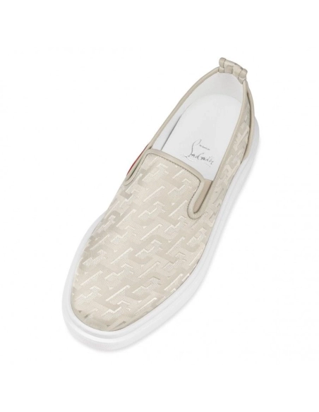 Knockoff Christian Louboutin Adolon Boat Sneakers Nylon Albatre, Fake Christian Louboutin Shoes