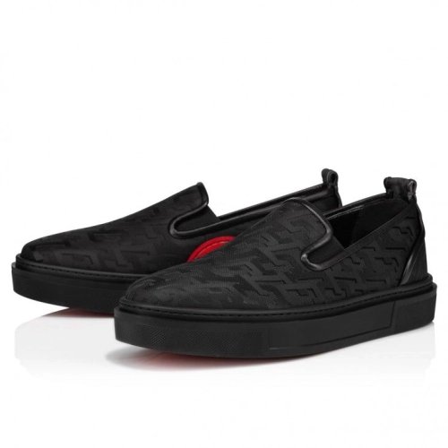 Fake Christian Louboutin Adolon Boat Sneakers Nylon Black, Replica Christian Louboutin Shoes