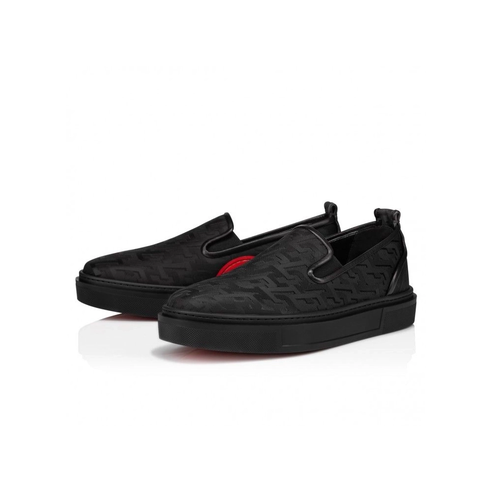 Fake Christian Louboutin Adolon Boat Sneakers Nylon Black, Replica Christian Louboutin Shoes