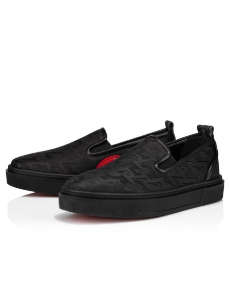 Fake Christian Louboutin Adolon Boat Sneakers Nylon Black, Replica Christian Louboutin Shoes