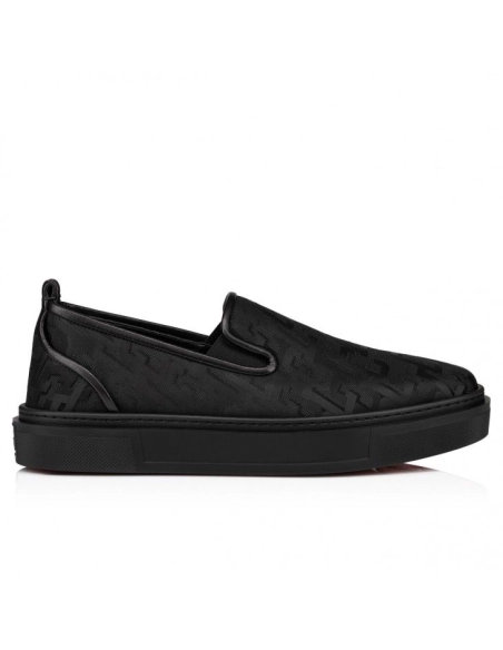 Fake Christian Louboutin Adolon Boat Sneakers Nylon Black, Replica Christian Louboutin Shoes