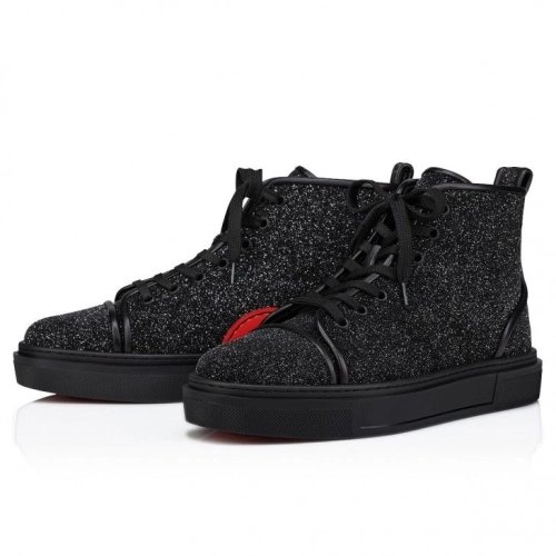 Cheap Christian Louboutin Adolon High-Top Sneakers Leather Black, Discount Christian Louboutin Shoes Outlet Online