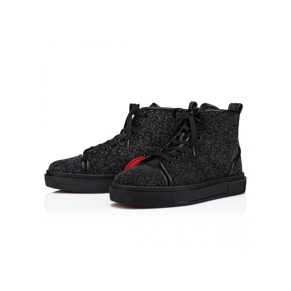 Cheap Christian Louboutin Adolon High-Top Sneakers Leather Black, Discount Christian Louboutin Shoes Outlet Online