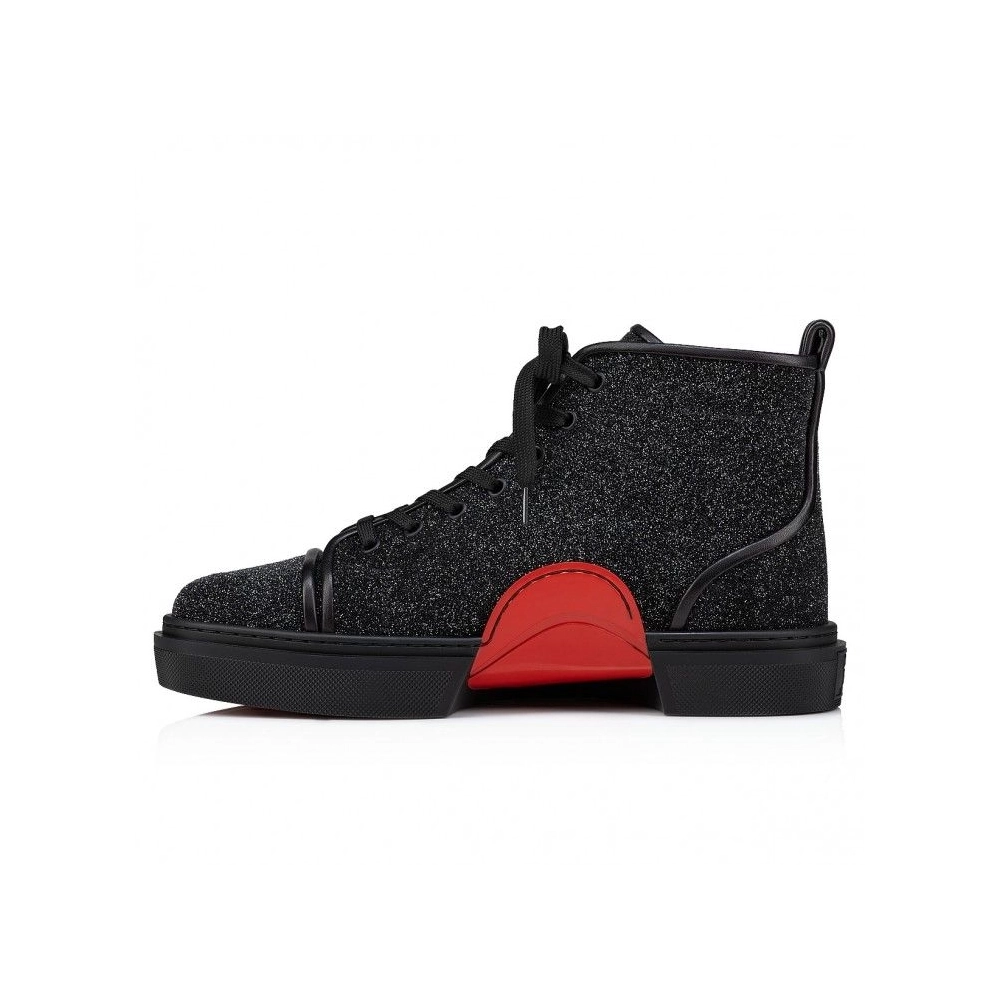 Cheap Christian Louboutin Adolon High-Top Sneakers Leather Black, Discount Christian Louboutin Shoes Outlet Online