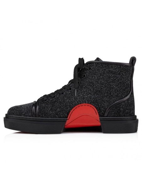 Cheap Christian Louboutin Adolon High-Top Sneakers Leather Black, Discount Christian Louboutin Shoes Outlet Online