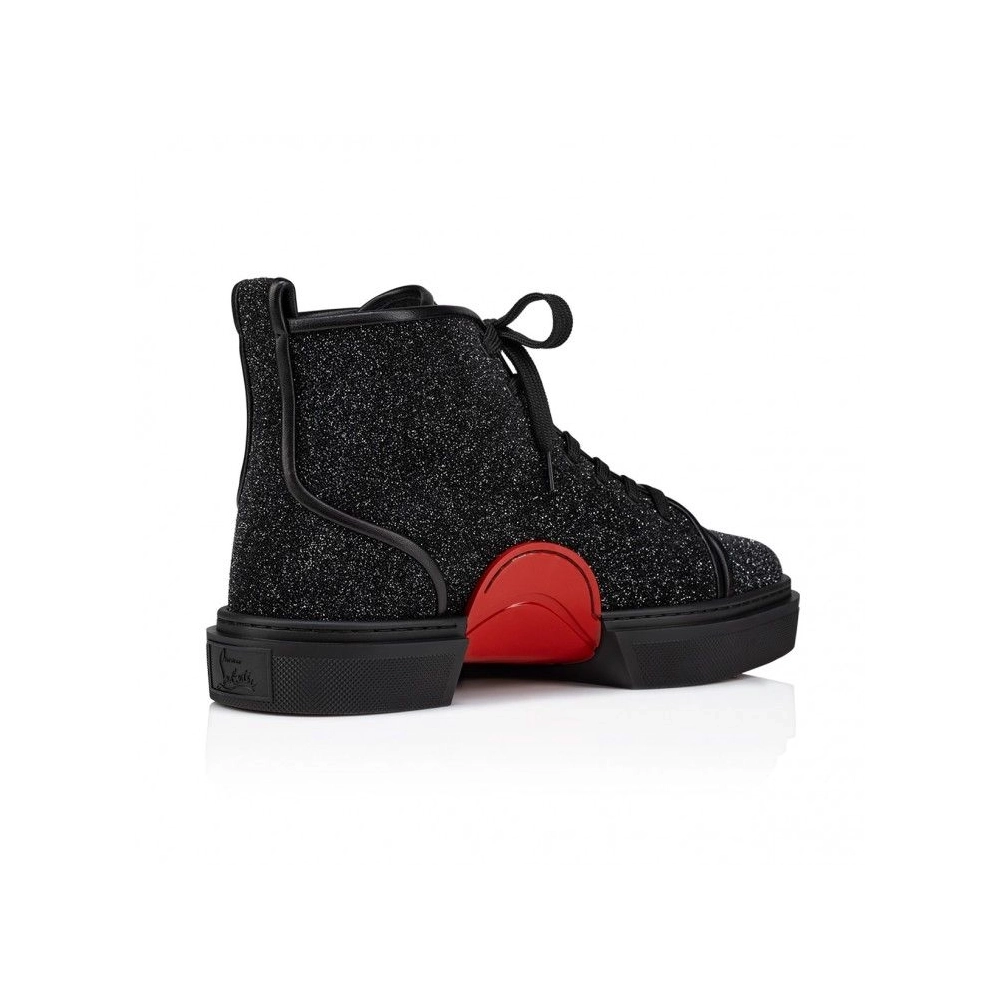 Cheap Christian Louboutin Adolon High-Top Sneakers Leather Black, Discount Christian Louboutin Shoes Outlet Online