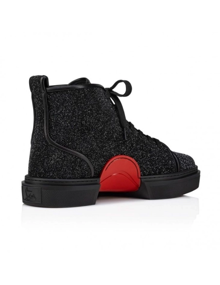 Cheap Christian Louboutin Adolon High-Top Sneakers Leather Black, Discount Christian Louboutin Shoes Outlet Online