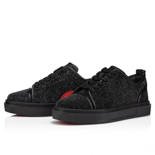 Replica Christian Louboutin Adolon Junior Sneakers Leather Black, Knockoff Christian Louboutin Shoes