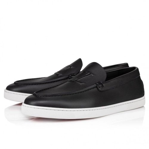Cheap Christian Louboutin Varsiboat Boat Shoes Calf Leather Black, Discount Christian Louboutin Shoes Outlet Online