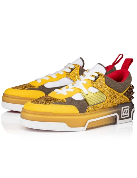 Replica Christian Louboutin Astroloubi Strass Sneakers Women Veau Velours Strass Yellow