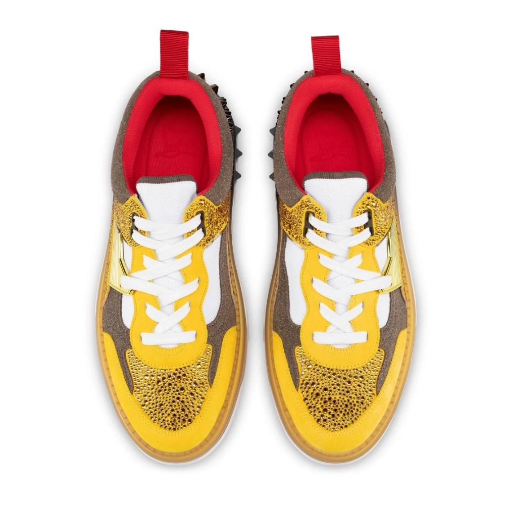 Replica Christian Louboutin Astroloubi Strass Sneakers Women Veau Velours Strass Yellow