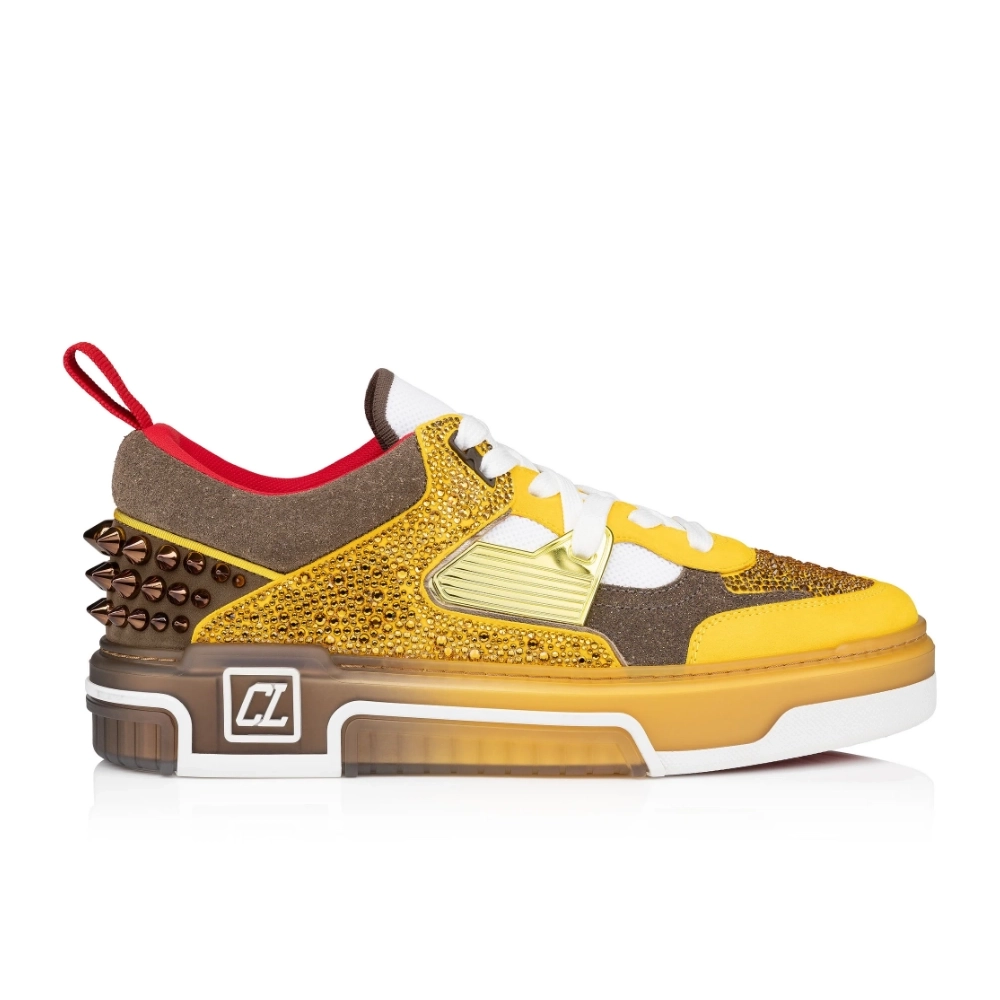 Replica Christian Louboutin Astroloubi Strass Sneakers Women Veau Velours Strass Yellow